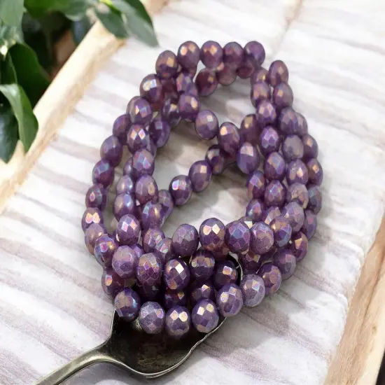 *25* 8mm Purple Mother of Pearl Fire Polished Round Beads {4}
