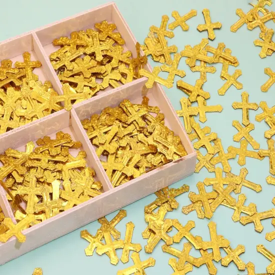 520Pcs Cross Table Confetti Decor Glitter Confetti Table Confetti Cross Decoration for Birthday Wedding Foil Theme Thanks Giving Party Valentine's Day Scatter Bless Confetti(Golden） {4}