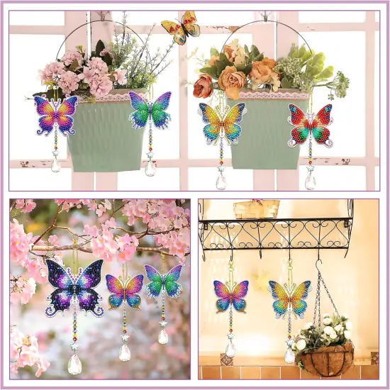6 Pcs Butterfly Diamond Art Kits for Adults Beginner DIY Diamond Art Suncatchers Wind Chimes Small Diamond Painting Kits Arts and Crafts for Adults Gem Paint by Numbers Hanging Ornament {5}
