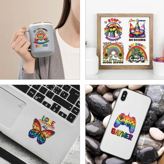 LGBT Pride UV DTF Stickers - 20 Sheets Gay Pride Rainbow Uvdtf Cup Wraps for 16 oz Glass Water Bottle, LGBTQ Equality Parades Funny Cat Butterfly Transfer Sticker Decals Mug Decor Gift for Lesbian {3}