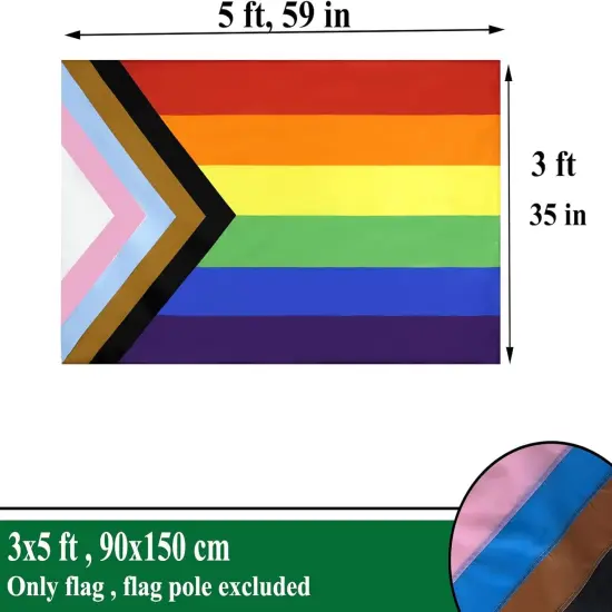 Progress Pride LGBTQ Flags 3x5 Outdoor Sewn Stripes- Rainbow Inclusive Progressive Pride Flag Heavy Duty Nylon UV Fading Resistant for Outside {2}