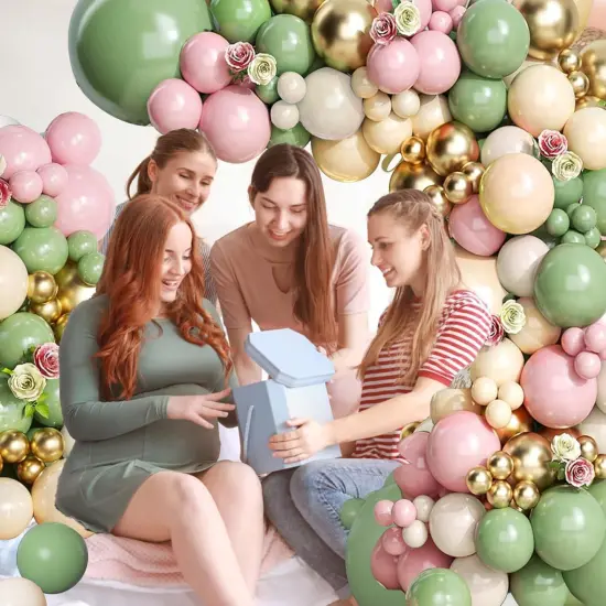 Sage Green Pink Balloon Arch Kit, Olive Green Nude Sand White Gold Balloons Garland Kit for Baby Shower Bride Shower Wedding Birthday Party Decoration {3}