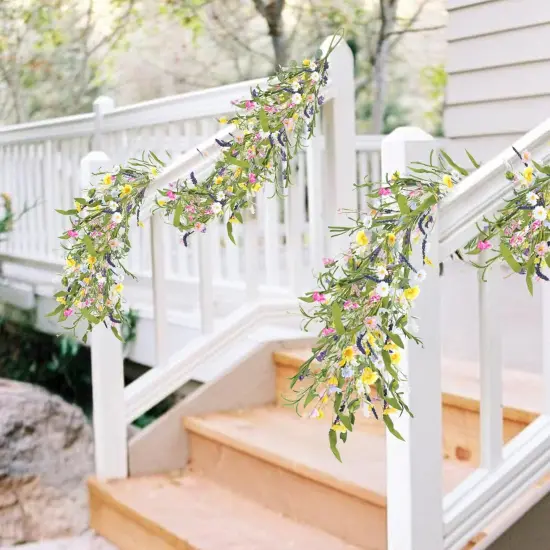 6FT Flower Summer Floral Garland Artificial, Faux Daisy and Lavender Flower Garland Hanging Vinse Summer Floral Fake Garland {2}
