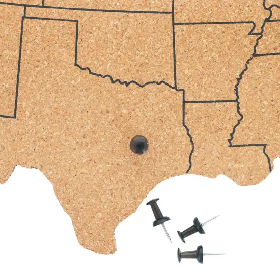 Cork Board Map of The United States with 10 Pins to Mark Travels, Home and Office Wall Decor - USA Continental (16 x 10 x 0.3 In) Brown {5}
