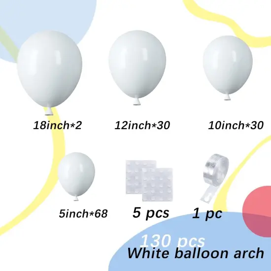 White Balloons Garland Kit, 130pcs White Balloons Different Sizes for Birthday, Baby Shower, Wedding Party Decoration {2}