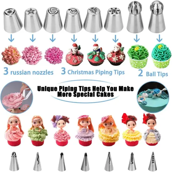 Cake Decorating Kit,635 Pcs Decorating Supplies With 3 Springform Pan Sets Icing Nozzles Rotating Turntable Cake Topper Piping Bags Carrier Holder,Cake Baking Set Tools {4}