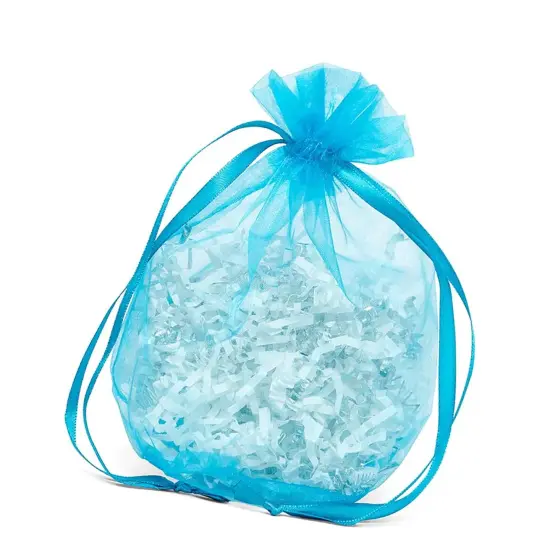 Wide Round Flat Bottom Organza Bags 6 1/2 '' X 4 '' X 7 '' for Special Occasions Turquoise {3}