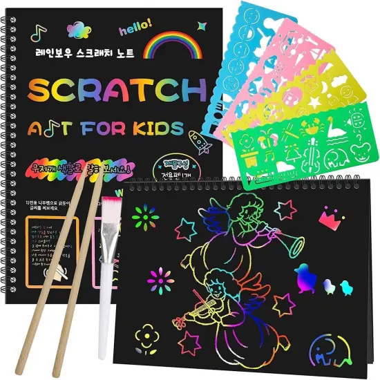 Scratch Paper Art Set for Kids: 2 Pack Scratch Off Arts Crafts Valentine's Day Gifts for Kids Ages 3-12 Girls Boys Birthday Christmas Party Favor Games Easter Basket Stuffers DIY Activity {1}