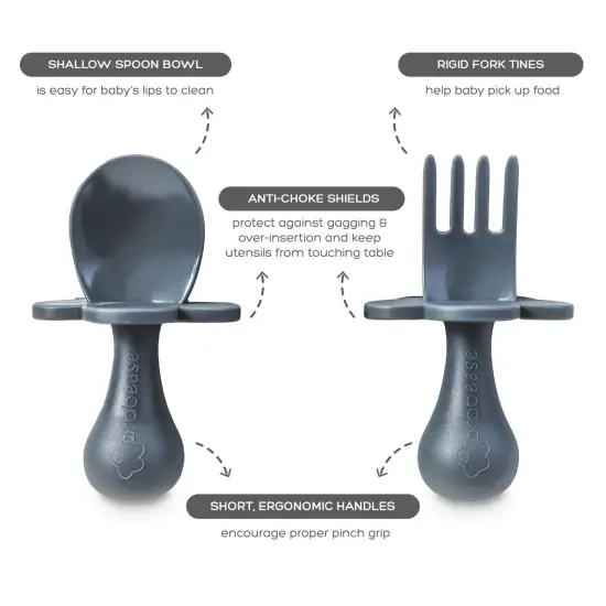 Grabease Baby Feeding Set - Silicone Plates, Bowls, and Suction Plates for Baby-Led Weaning and Portion Control - Suction Bottoms 4 Piece Set, BPA and Phthalates-Free, Gray Grey {3}
