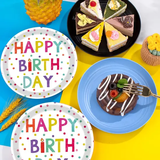 40 Pcs Birthday Plates and Napkins Party Supplies, Disposable Happy Birthday Plates and Napkins Dots Design Tableware Set for Birthday Party Decorations Serves 20 {5}