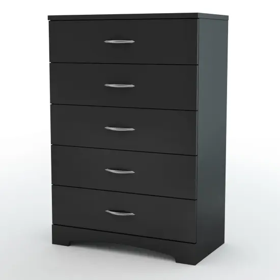 Modern 5 Drawer Dresser with Chrome Handles and Curved Base for Home Organization Black {8}
