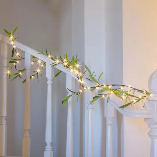 Lighted Artificial Olive Garland, 6FT LED Faux Greenery Vine Garland Lights Battery Operated {1}