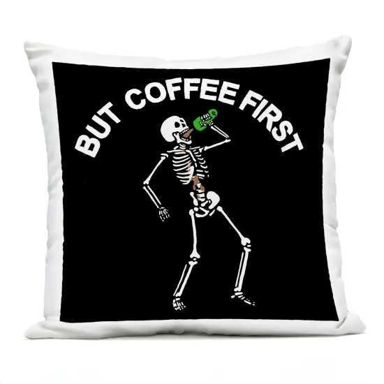 Stupell Industries But Coffee First Skeleton Outdoor Pillow, 18 x 7 x 18 {1}