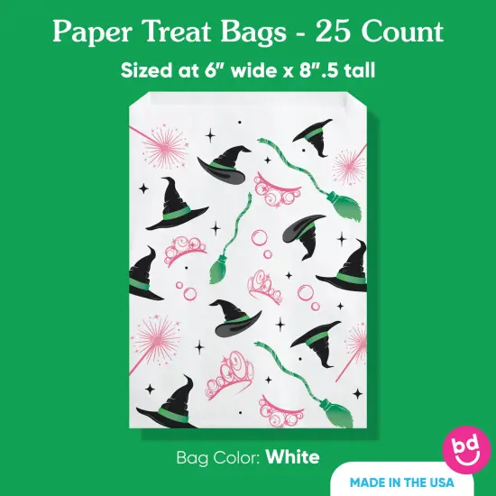 Big Dot of Happiness Witch Paper Treat Bags, Birthday or Halloween Individual Candy Snack Favors, Greaseproof White Sandwich Cookie Bags - 25 Count {6}
