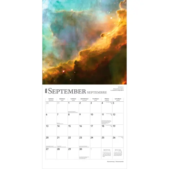 Astronomy | 2026 12 x 24 Inch (Hanging) Monthly Square Wall Calendar | English/French Bilingual {4}