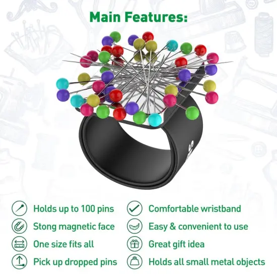 Magnetic Pin Cushion for Sewing – Wrist Pin Holder – Sewing Notions Sewing Quilting Supplies – Magnetic Pin Holder for Sewers & Hairstylist – Magnetic Pin Holder for Sewing Quilting Gift {1}