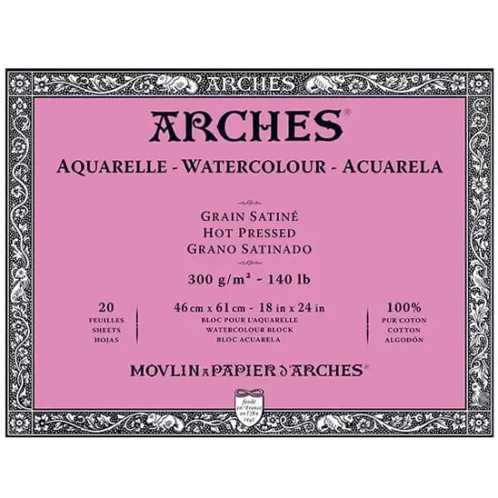 Arches Artist Watercolor Blocks, 140 lb Hot Press Block 18x24" (20 Sheets) {1}