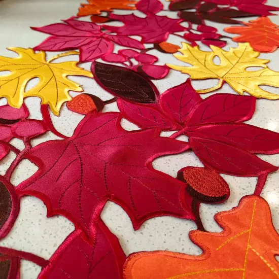 Embroidery Maple Pattern Table Runner,14" X 34" Red Orange {5}