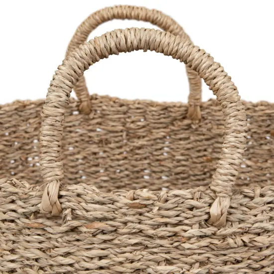 Northlight Round Wicker Table and Floor Baskets - Beige and Black - Set of 3 {7}