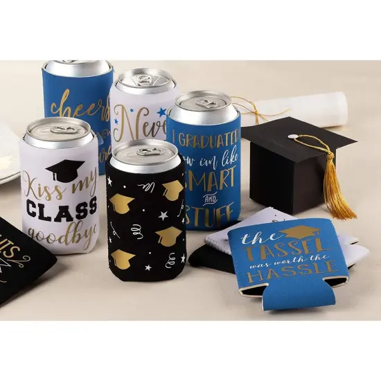 12 oz Graduation Neoprene Can Cooler Sleeves for Soda, Beer, Beverages (12 Pack) Black {3}