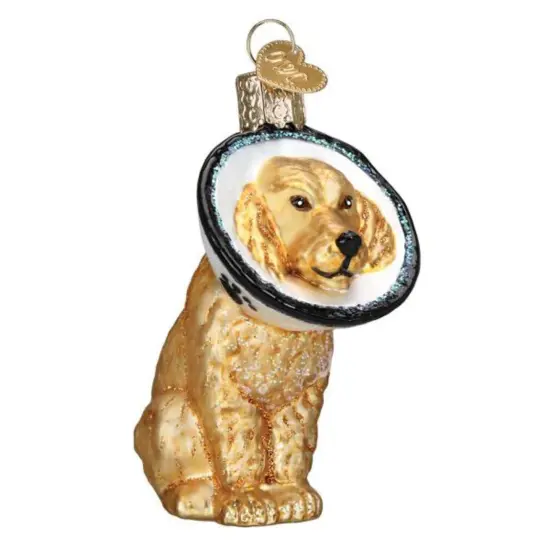Old World Christmas 3.25 In Cone Of Shame Dog Tree Ornament , Puppy Surgery Healing Tan {1}