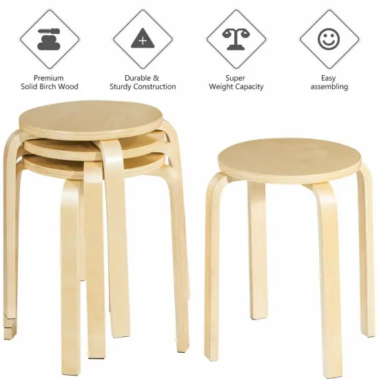 Set of 4 18" Stacking Stool Round Dining Chair Backless Wood Home Decor {5}