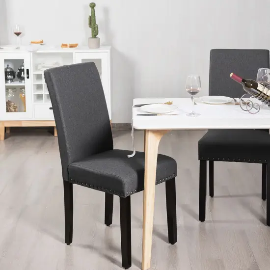 Costway Set of 4 Fabric Dining Chairs w/Nailhead Trim {2}