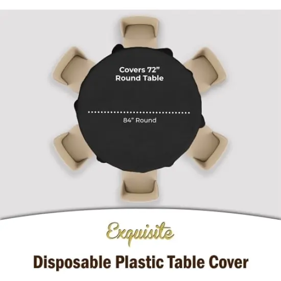 Exquisite Disposable Round Plastic Tablecloths &ndash; 6 Pack 84" Disposable Table Cloths &ndash; Indoor/Outdoor Party Tablecloth &ndash; Round Plastic Table Cover for Events & Party Supplies Black {6}