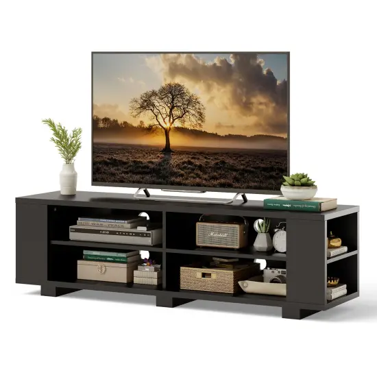 Costway 59'' Wood TV Stand Console Storage Entertainment Media Center w/ Adjustable Shelf {1}