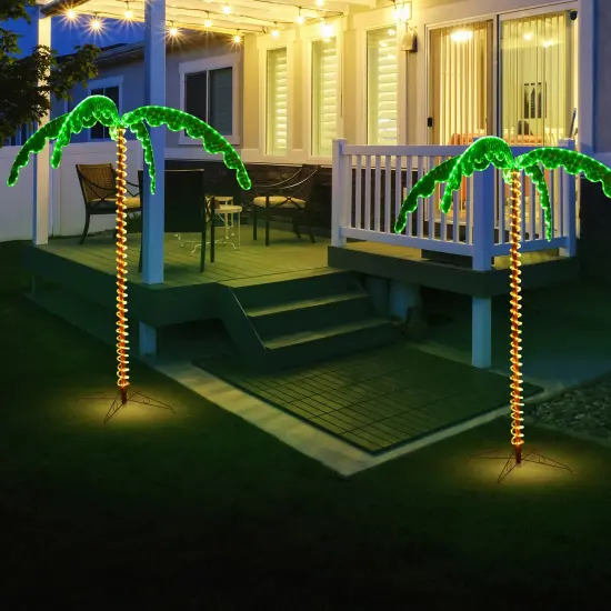 Costway 7ft Pre-lit LED Rope Light Palm Tree Hawaii-Style Holiday Decor w/ 306 LED Lights {5}