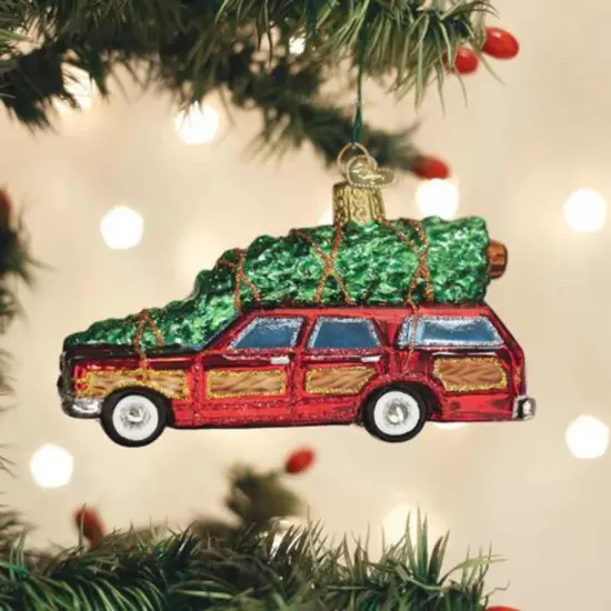 Old World Christmas 2.5 Inch Station Wagon With Tree Tree Ornament , Wood Look Trim Ornament Multicolored {3}