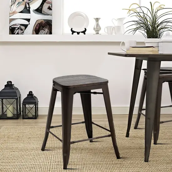 Costway Set of 4 Modern Metal Dining Chairs w/ Wood Seat Kitchen {6}