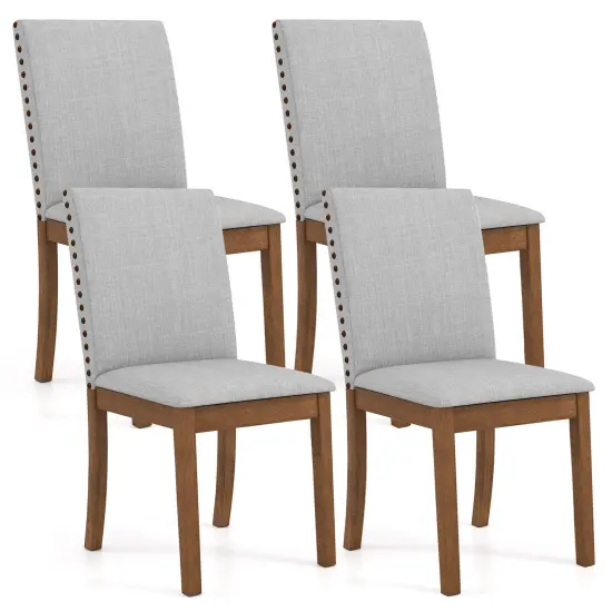 Costway Upholstered Dining Chairs Set of 2/4 with Nailhead Trim Rubber Wood Legs Padded Seat {1}
