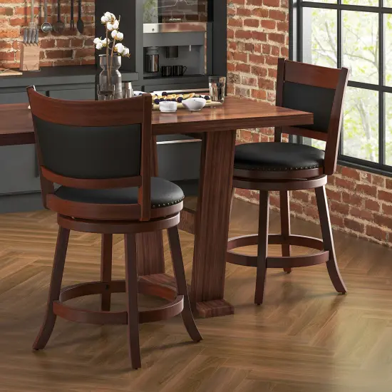 Costway Swivel Bar Stools Set of 2 25'' Counter Height 20'' Wider Cushioned Seat Kitchen {2}