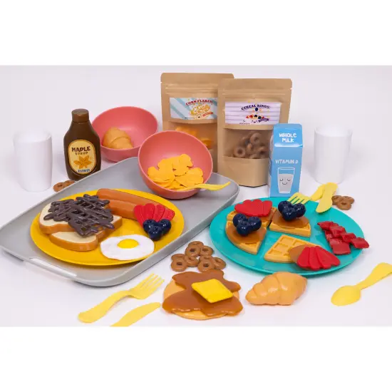 NurtureNature: Imaginative Minds - Breakfast Delights Set - 69pc Morning Meal Toy Food-Pancakes-Cereal-Eggs, Kitchen Pretend Play Accessories, Kids 3+ {3}