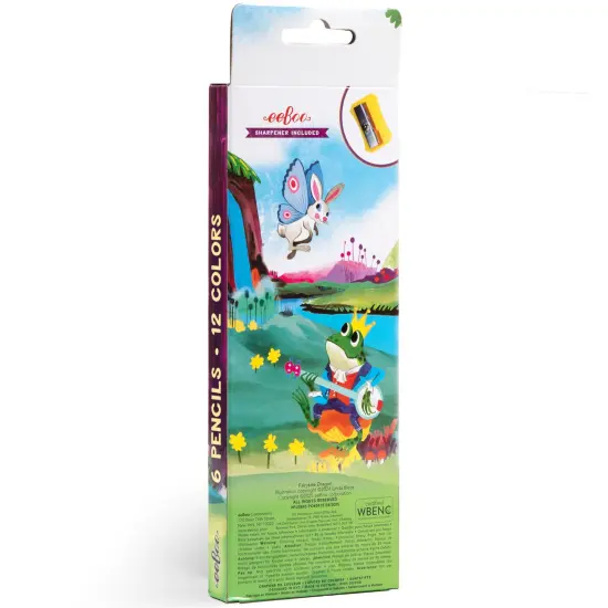 eeBoo: Jumbo Double-Sided Colored Pencils &ndash; Fairytale Dragon - 6pc, 12 Metallic & Fluorescent Colors, Sharpener, Chunky Foil Barrel, Kids Art Supplies {4}