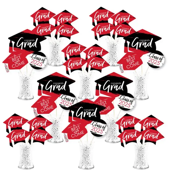 Big Dot of Happiness 2025 Red Graduation Party Centerpiece Sticks - Showstopper Table Toppers - 35 Pieces {1}