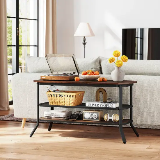 Costway TV Stand for 46" TVs with 2 Storage Shelves Tapered Metal Legs for Living Room {4}