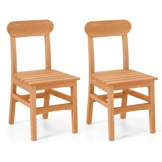 Costway 1/2 PCS Patio Teak Wood ChairWooden Armless Dining Chair with Slatted Seat {8}