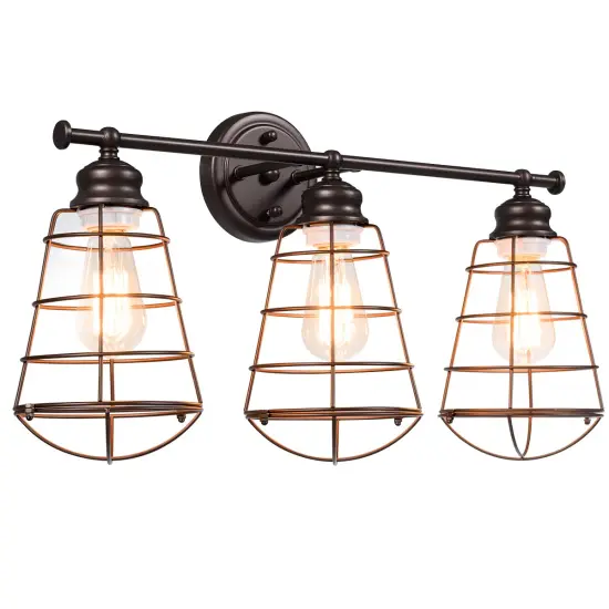 Costway 3-Light Vanity Light Metal Wire Cage Wall Sconce Bathroom Fixture Artist Lamp {1}