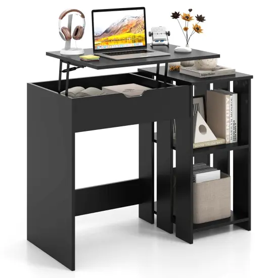 Costway Lift Top Computer Desk Standing Desk with Hidden Compartments & Storage Shelves {1}