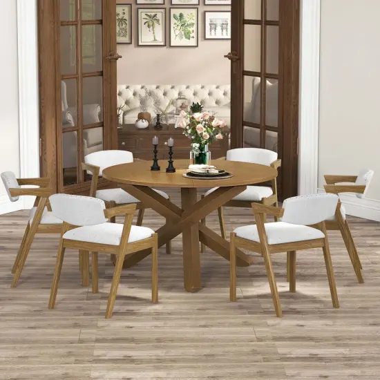 Costway 47" Round Dining Table with Solid Acacia Wood Legs for 4-6 Person for Kitchen {6}