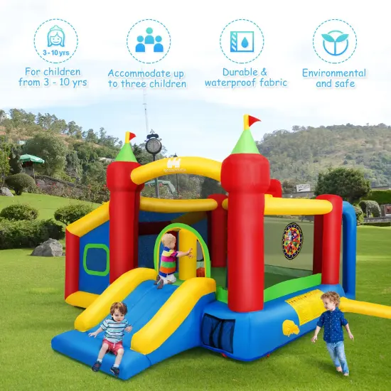 Costway Inflatable Bounce House, 7-in-1 Jump and Slide Bouncer w/ Basketball Rim, Football & Ocean Ball Playing Area, Dart Target {2}