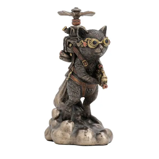 Veronese Design 5 1/2 Inch Tall Steampunk Cat Propeller Bronzed Resin Statue {1}