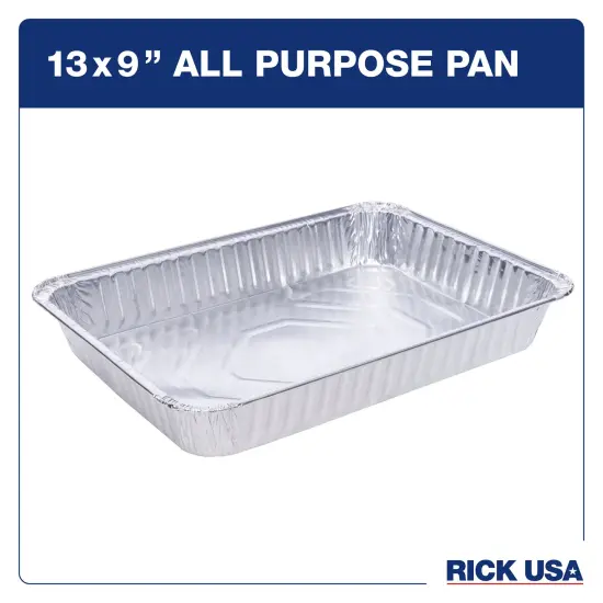 RICK USA: 13x9" All Purpose Pan - 25 Pack - Disposable Aluminum Foil, Multi-Purpose Baking-Cooking, Durable, Grill-Oven-Freezer-Dishwasher, Recyclable {3}