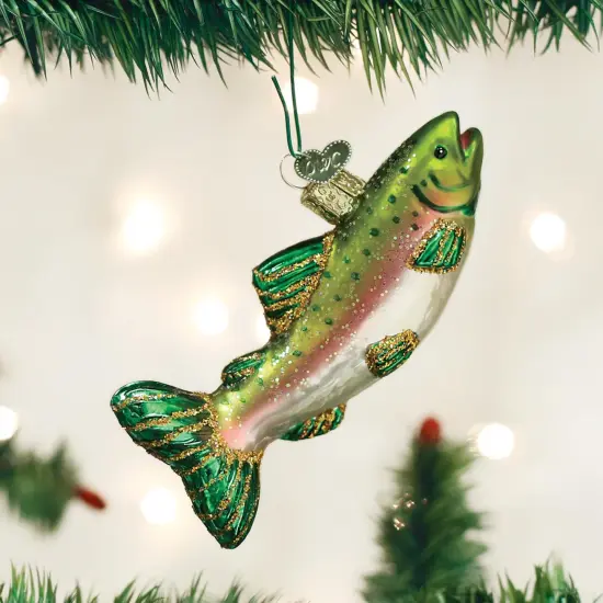 Old World Christmas 2.0 Inch Alpine Rainbow Trout Tree Ornament , Ornament Lake Fishing Green {3}