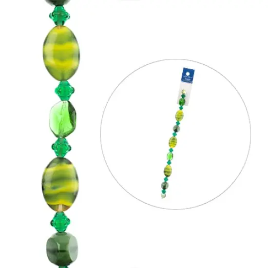 John Bead 7" Assorted Shape Czech Glass Bead Strand Back to Nature Green {2}