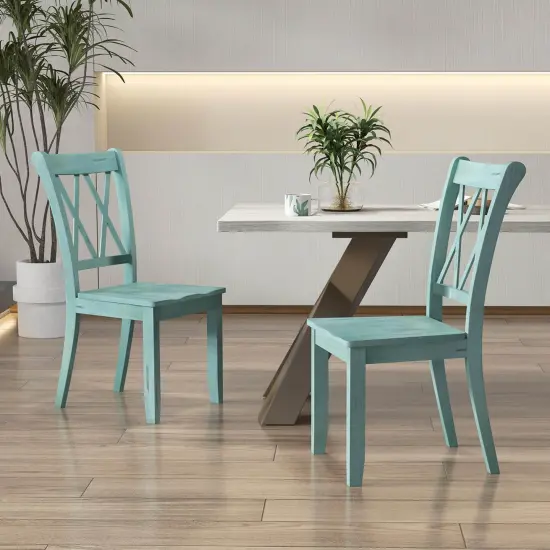 Costway Set of 2 Wood Dining Chair Cross Back Dining Room Side Chair Mint Green Home Kitchen {4}