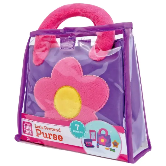 Nothing But Fun Toys: Let's Pretend - Purse - Pink & Purple Play Set, Soft Cloth Bag & Accessories, Phone-Wallet-Lipstick-Keys-Mirror, Kid-Toddlers 2+ {6}
