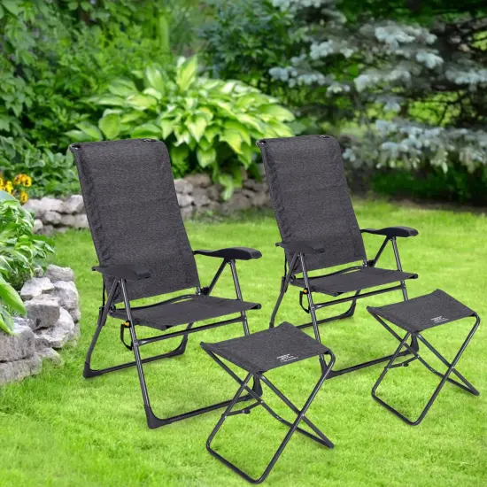 Costway 4PCS Patio Folding Dining Chair Ottoman Set Adjustable Back Camp Gray\Black {9}